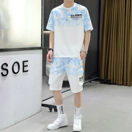休闲运动套装男夏季潮牌潮流时尚短袖男装一套搭配帅气两件套衣服商品大图