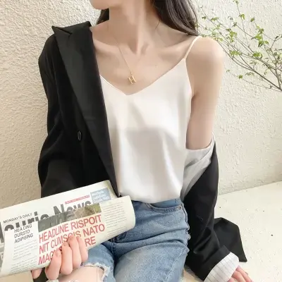 美背白色桑蚕丝大码新款真丝小吊带背心女夏内搭打底黑色v领冰丝图片