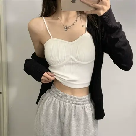 白色吊带背心女内搭u领美背打底上衣短款运动无袖t恤外穿春夏季图片