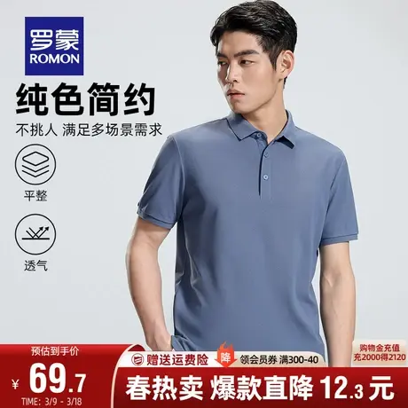 罗蒙POLO衫男士商务翻领短袖2024夏季新款休闲百搭纯色宽松T恤衫商品大图