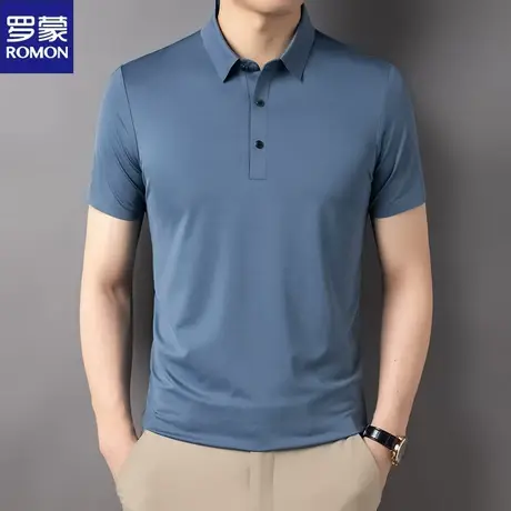 罗蒙2024夏季新款男士中青年桑蚕丝短袖T恤简约商务大气POLO衫男商品大图