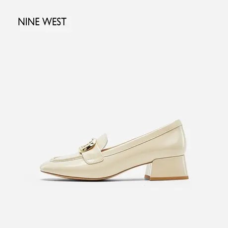 Nine West/玖熙圆头中跟钻扣乐福鞋2024年春季新款一脚蹬小皮鞋女图片