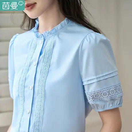 茵曼别致漂亮洋气小衫女夏季短袖衬衫小众泡泡袖小上衣法式温柔系商品大图