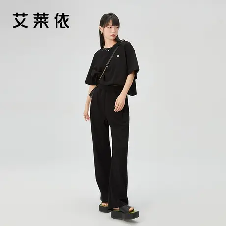 艾莱依新款裤子女夏新款休闲裤慵懒通勤百搭设计感阔腿裤运动长裤商品大图