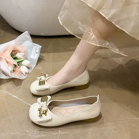 浅口单鞋女鞋韩版圆头蝴蝶结甜美百搭潮平底防滑软底豆豆鞋驾车鞋商品大图