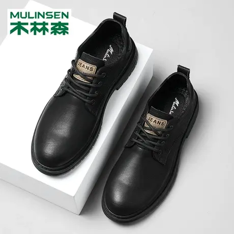 木林森男鞋冬季头层牛皮防水防滑工作休闲皮鞋复古英伦低帮马丁鞋商品大图