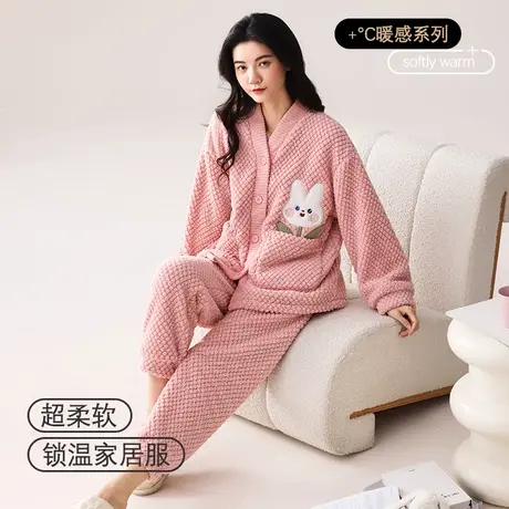 猫人2023年新款睡衣女士珊瑚绒冬季甜美卡通学生可外穿家居服套装商品大图
