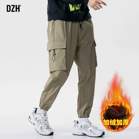 男士加绒工装裤男秋冬款宽松束脚裤松紧腰休闲裤2023新款潮牌男裤商品大图