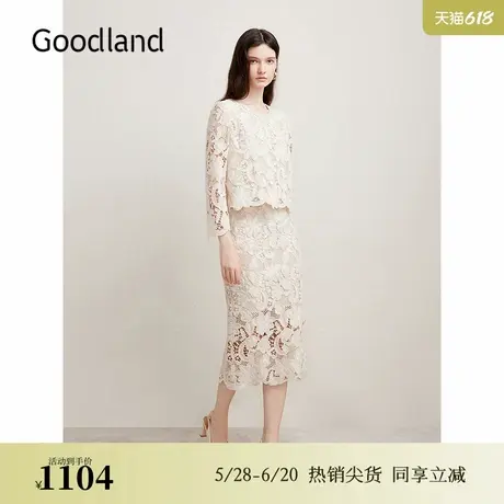 Goodland美地女装春季法式镂空艺术衬衫蕾丝优雅上衣图片