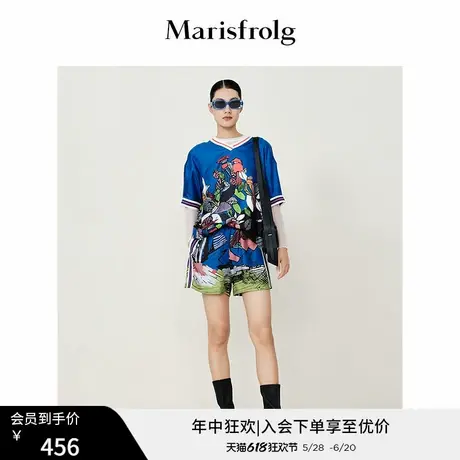 【桑蚕丝】玛丝菲尔夏季新款气质小众高级感艺术画稿休闲短裤商品大图
