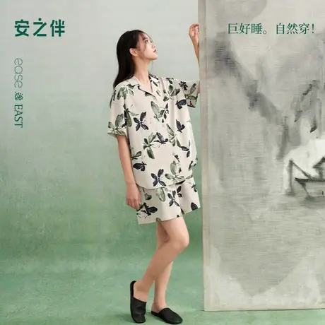 安之伴【巨凉感】睡衣女夏季2025新款宽松大码纯棉短袖短裤家居服商品大图