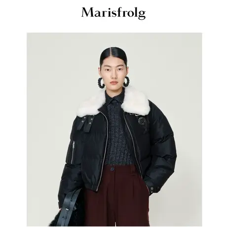 【派克羽绒服】玛丝菲尔冬新款黑色短款羽绒服派克夹克服休闲大气商品大图