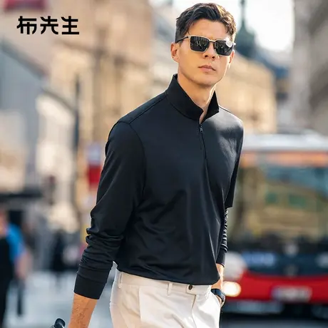 MrBu布先生半拉链立领长袖t恤2025春字母印花高弹男士上衣BT15390商品大图
