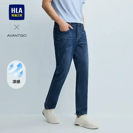 HLA/海澜之家轻商务经典系列牛仔裤25春夏新中腰水洗猫须绣花裤男图片