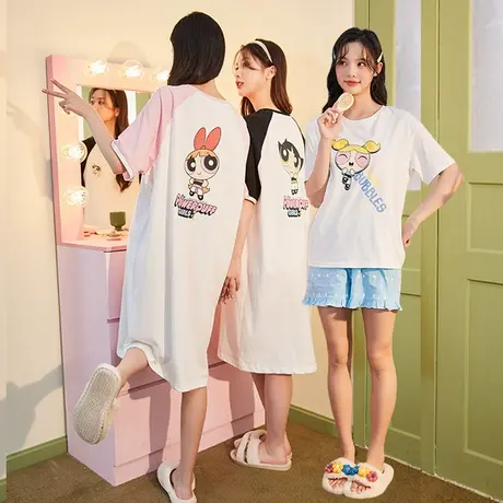 唐狮睡裙睡衣短袖套装飞天小女警系列夏季遛弯可外穿家居服女新品商品大图