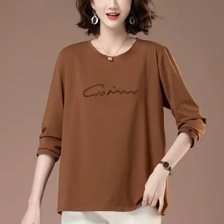 纯棉长袖t恤女春秋季2023新款打底衫内搭中年妈妈加大码休闲上衣图片