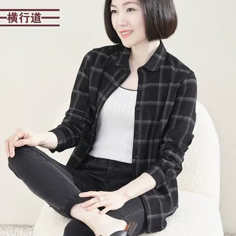 2023年冬季新款娃娃领格子长袖外穿衬衣女装大码宽松女士衬衫外套商品大图