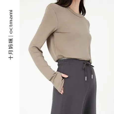 十月妈咪孕妇打底衣春秋季新款圆领内搭长袖T恤宽松显瘦上衣秋装图片