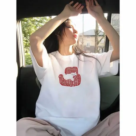 纯棉重磅短袖t恤女夏季宽松百搭小众设计感慵懒风圆领上衣潮牌ins商品大图