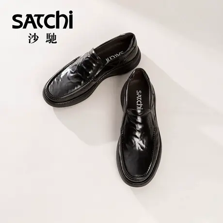 沙驰男鞋男士男款休闲鞋真皮牛皮时尚户外轻底爆米花舒适乐福鞋商品大图