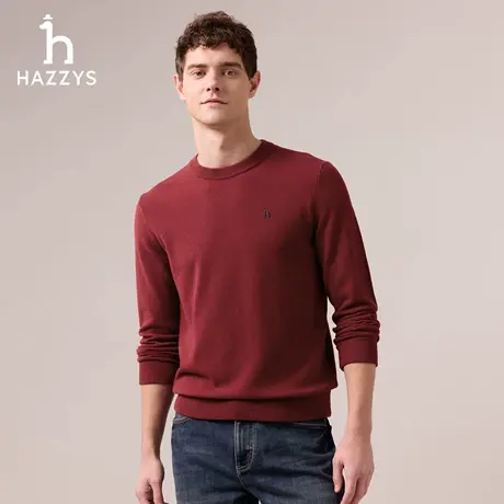 【商场同款】Hazzys哈吉斯男士羊毛衫2025秋季新款纯色圆领针织衫图片