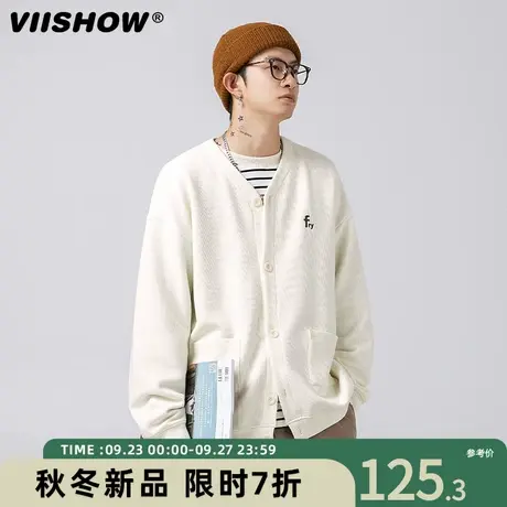 VIISHOW字母刺绣v领开衫外套男宽松休闲春夏秋学院风潮牌休闲卫衣商品大图