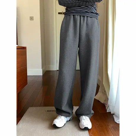 唐狮秋冬新款运动裤女灰色抽绳束脚直筒休闲长裤加绒卫裤工装tu图片