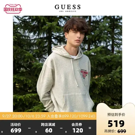 GUESS23新秋男美式玫瑰花连帽卫衣重磅长袖上衣帽衫-M3BQ18K9YH1图片