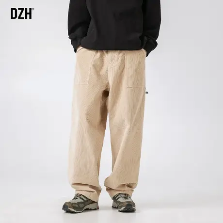 男士卡其色裤子潮流男宽松阔腿裤灯芯绒男裤2023新款秋季休闲长裤商品大图