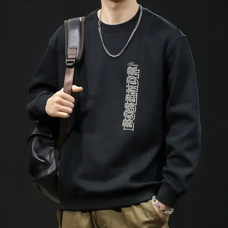 重磅潮牌卫衣男秋冬款圆领男款毛织拼接衣服秋季2023新款长袖大码商品大图