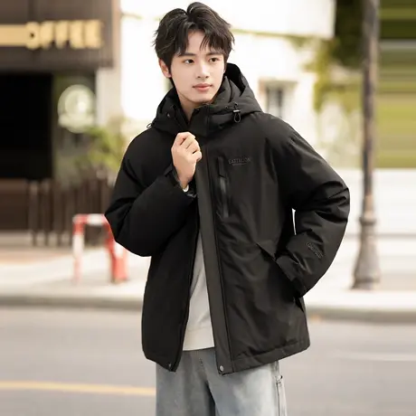 唐狮冬季新款羽绒服男连帽防水拉链短款冲锋少年上衣工装外套TD商品大图