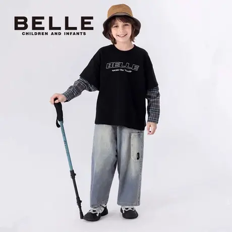 百丽童装儿童牛仔裤2026春季新款时尚洋气中大童直筒裤男童长裤子商品大图