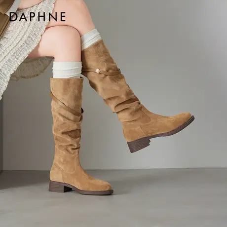 达芙妮长筒堆堆靴女冬季2026新款美拉德靴子棕色高筒靴西部牛仔靴商品大图