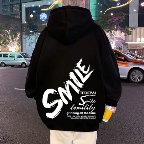 纯棉连帽卫衣男秋冬季新款套头宽松帽衫新款潮流字母休闲长袖上衣商品大图