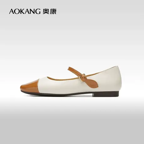 【门店发货】奥康女鞋 2023春秋季真皮舒适柔软单鞋气质拼色潮商品大图