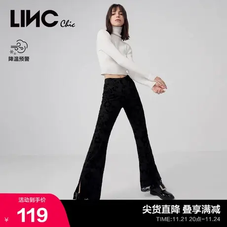LINCCHIC金羽杰裤子丝绒微喇叭针织裤女显瘦显腿长休闲裤2032227商品大图
