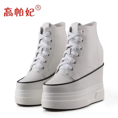 断码鞋新款真皮小白鞋女内增高12CM休闲运动板鞋小个子厚底高帮鞋图片