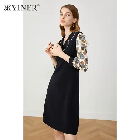 YINER音儿奥莱女装冬季收腰拼接连衣裙图片