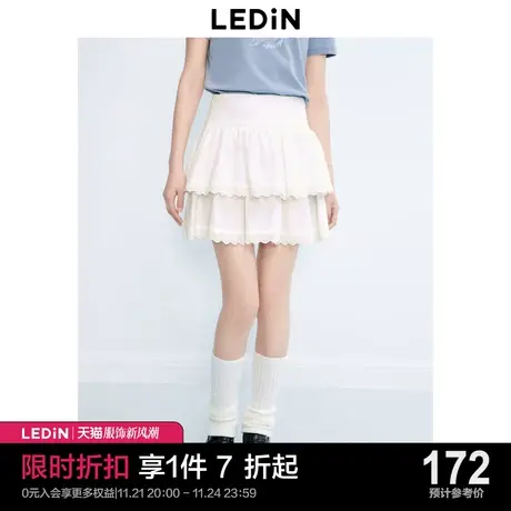 乐町甜美蛋糕裙小A字短款版型时尚秋新品少女蕾丝花边拼接中短裙图片