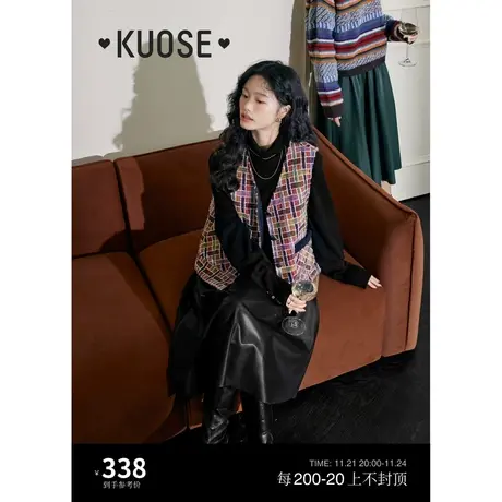 阔色小香风格子马甲女2023秋冬季新款夹棉无袖羊羔绒加绒外套商品大图