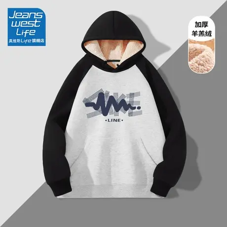 真维斯LIFE插肩袖加绒卫衣女秋冬款中性风高级感超好看连帽外套女商品大图