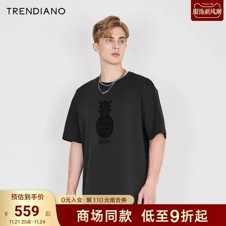 TRENDIANO官方2023新款春夏季短袖圆领美式t恤男款打底衫情侣款图片
