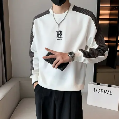 春秋季新款卫衣潮流长袖T袖拼色条纹内搭打底衫潮牌ins痞帅上衣图片