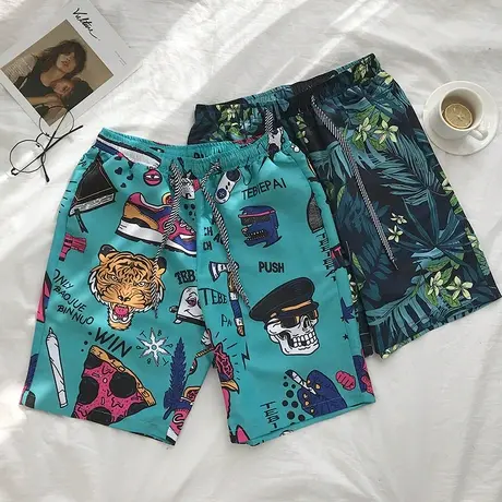 2024夏季新款沙滩裤男士速干宽松5分休闲裤子海边度假情侣潮短裤T商品大图