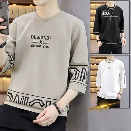 短袖T恤男士2023夏季新款潮流青少年五分半袖衫体恤宽松衣服潮牌商品大图