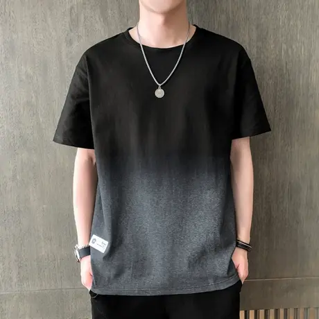 潮牌短袖t恤男渐变色韩版潮流男装棉感休闲宽松上衣ins半袖上衣服商品大图