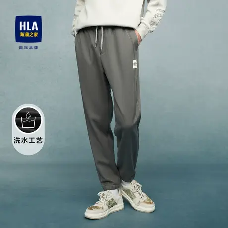 HLA/海澜之家抽绳系带休闲裤2023秋季新款中腰毛呢撞色织唛裤子男商品大图