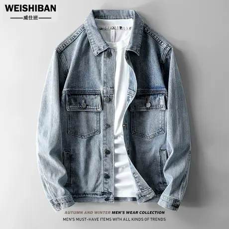 2022春季新款牛仔外套男潮流炸街灰色痞帅百搭休闲工装机车夹克商品大图