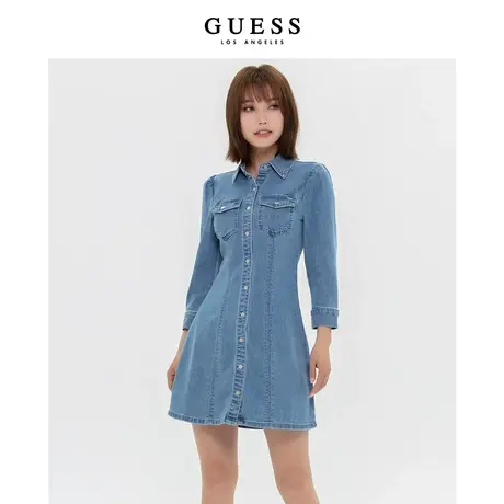 【38上新季】GUESS新款女士复古工装风长袖衬衫式牛仔连衣裙图片