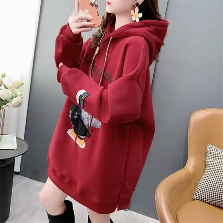 中长款加绒加厚连帽卫衣女秋冬2023新款宽松洋气高级感超好看上衣商品大图